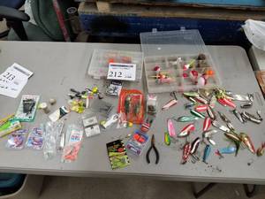 lot 212 image: Lot of Fishing Tackle  with Spoons, Jigs, Bobbers