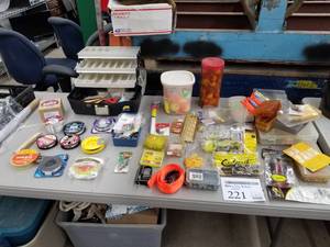 lot 221 image: Lot of Fishing Tackle  with Bobbers, Fishing Line, Sinkers, Lures, Tackle Box