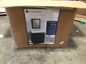 Glacier Bay  30.5 in. W Home Decorators Collection Everdean vanity in Deep Blue with Cultured Marble vanity top in White and Mirror open box see pictures