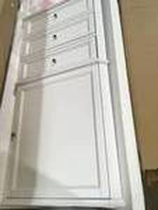 Hampton Harbor 23 in. W x 13 in. D x 67-12 in. H Corner Linen Cabinet in White by Home Decorators Collection A little bit Damaged Customer Returns See pictures