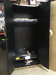 Husky Heavy Duty Welded 20-Gauge Steel Freestanding Garage Cabinet in Black (36 in. W x 81 in. H x 24 in. D) dented customer return not used see pictures