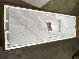 Home Decorators 73 in. W x 22 in. D Marble Single Trough Sink Vanity Top in Carrara not used