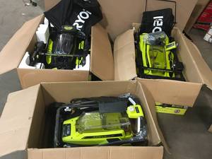 Lot of 3 Ryobi 40V Cordless Lawnmowers 2 of them have a battery and charger one is tool only customer returns see pictures