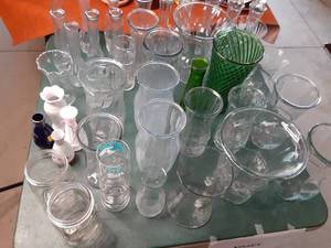 lot 66 image: Huge Lot of Glass Vases, and 2 Cann...
