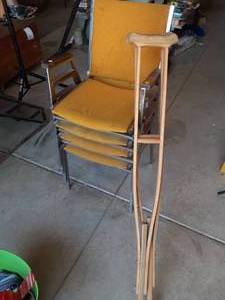 lot 102 image: (4) Chairs and Set of Wood Crutches...