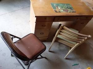 lot 142 image: Wood Desk With Chair & Metal Chair ...