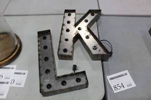 Lot of (2) Metal Lighted Letters 18H  with Letter K and Letter L