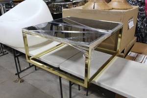 Metal End Table with Smoked Top Gold 32Lx32Wx15-12H