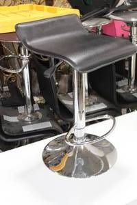 Chrome Metal Low Back Pedestal Bar Stool with Foot Rest Black 15Wx15Dx26H