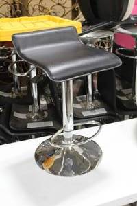 Chrome Metal Low Back Pedestal Bar Stool with Foot Rest Black 15Wx15Dx26H
