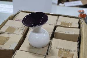 Lot of (12) Accent Dcor Vases PurpleWhite 5-12H (in box)