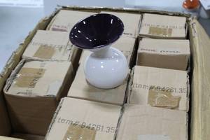 Lot of (12) Accent Dcor Vases PurpleWhite 5-12H (in box)