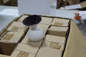 Lot of (11) Accent Dcor Vases PurpleWhite 5-12H (in box)