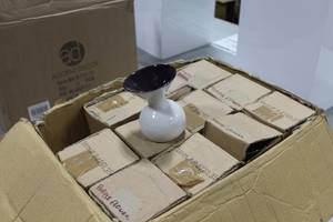 Lot of (12) Accent Dcor Vases PurpleWhite 5-12H (in box)