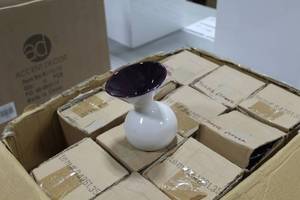 Lot of (12) Accent Dcor Vases PurpleWhite 5-12H (in box)