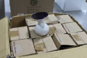 Lot of (12) Accent Dcor Vases PurpleWhite 5-12H (in box)