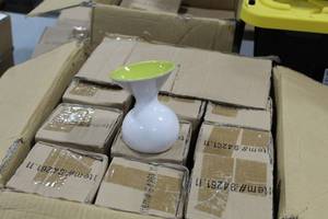 Lot of (12) Accent Dcor Vases GreenWhite 5-12H (in box)