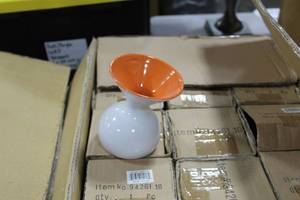Lot of (12) Accent Dcor Vases OrangeWhite 5-12H (in box)
