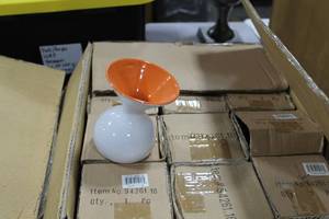 Lot of (12) Accent Dcor Vases OrangeWhite 5-12H (in box)