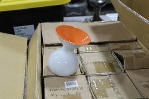 Lot of (12) Accent Dcor Vases OrangeWhite 5-12H (in box)