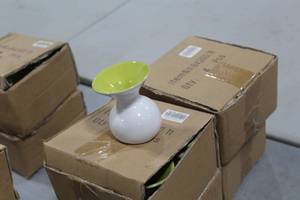 Lot of (8) Accent Dcor Vases GreenWhite 4H (in 2 boxes)
