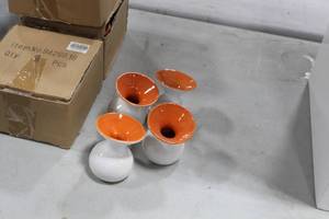 Lot of (8) Accent Dcor Vases OrangeWhite 4H (in 2 boxes)