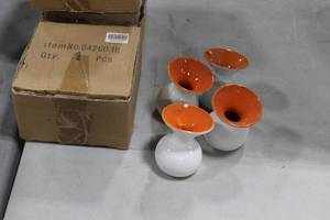 Lot of (8) Accent Dcor Vases OrangeWhite 4H (in 2 boxes)