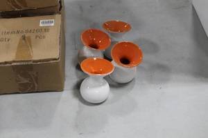Lot of (8) Accent Dcor Vases OrangeWhite 4H (in 2 boxes)