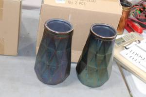 Lot of (2) Accent Dcor Vases GreenBlue 9Hx5-12D (in box)