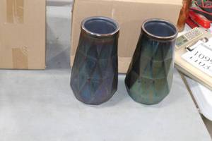 Lot of (2) Accent Dcor Vases GreenBlue 9Hx5-12D (in box)