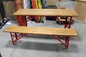 Beer Garden Metal Picnic Table with Wood Top and 2-Benches