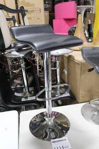 Chrome Metal Low Back Pedestal Bar Stool with Foot Rest Black 15Wx15Dx35H