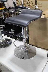 Chrome Metal Low Back Pedestal Bar Stool with Foot Rest Black 15Wx15Dx35H