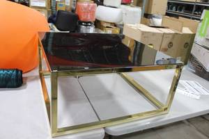 Gold Metal Coffee Table with Smoked Acrylic Top 32Lx32Wx15-12H