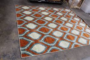 Area Rug OrangeWhiteBlue Pattern 10Lx8W