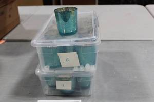 Lot of (24) Candleholders Teal 3Hx2-12D (in 2 bins)