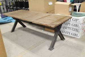 Metal Table with Wood Top 98Lx40Wx31H