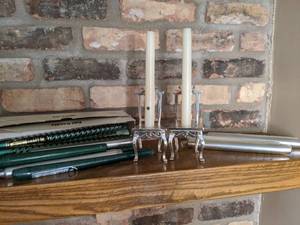 lot 125 image: Dept. 56 Silver Chair Candle Holders & Taper Candles