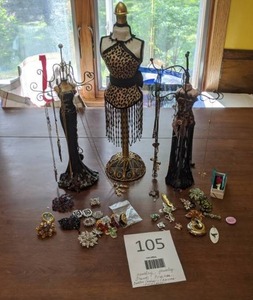 lot 105 image: Whimsical Jewelry Stands and Costume Jewelry