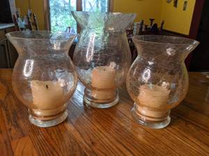 lot 115 image: (3) Textured Glass Candle Holders