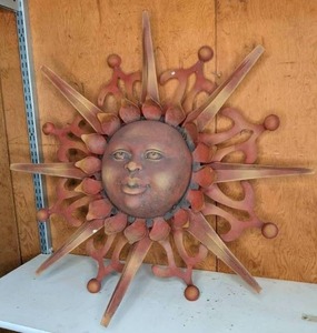 lot 97 image: Large Metal Sun Wall Hanging