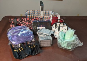 lot 243 image: Spa Day Makeup Brushes & Bags, Mirrors, Soap, etc.