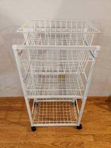 lot 244 image: Three Tier Wire Basket Wheeled Organizer