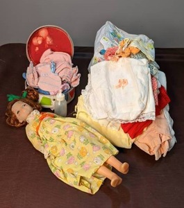 lot 249 image: Vintage Doll with Lots of Clothing