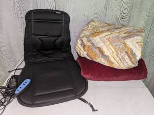 lot 411 image: Conair Heated Massaging Seat Cushion & (2) Zip Up Blankets