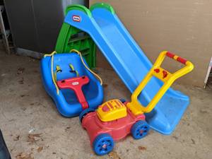 lot 304 image: Little Tikes Slide, Swing Seat and Lawn Mower