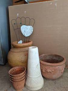 lot 307 image: Bird Bath Pedestal, Trellis, Ceramic and Plastic Pots