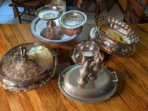 lot 145 image: Silver Plated & Pewter Serving Dishes