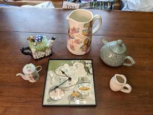 lot 172 image: Tea Time Clock, Teapots, Pitcher