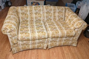 lot 395 image: Vintage Sofa with Mustard Yellow Floral Upholstery